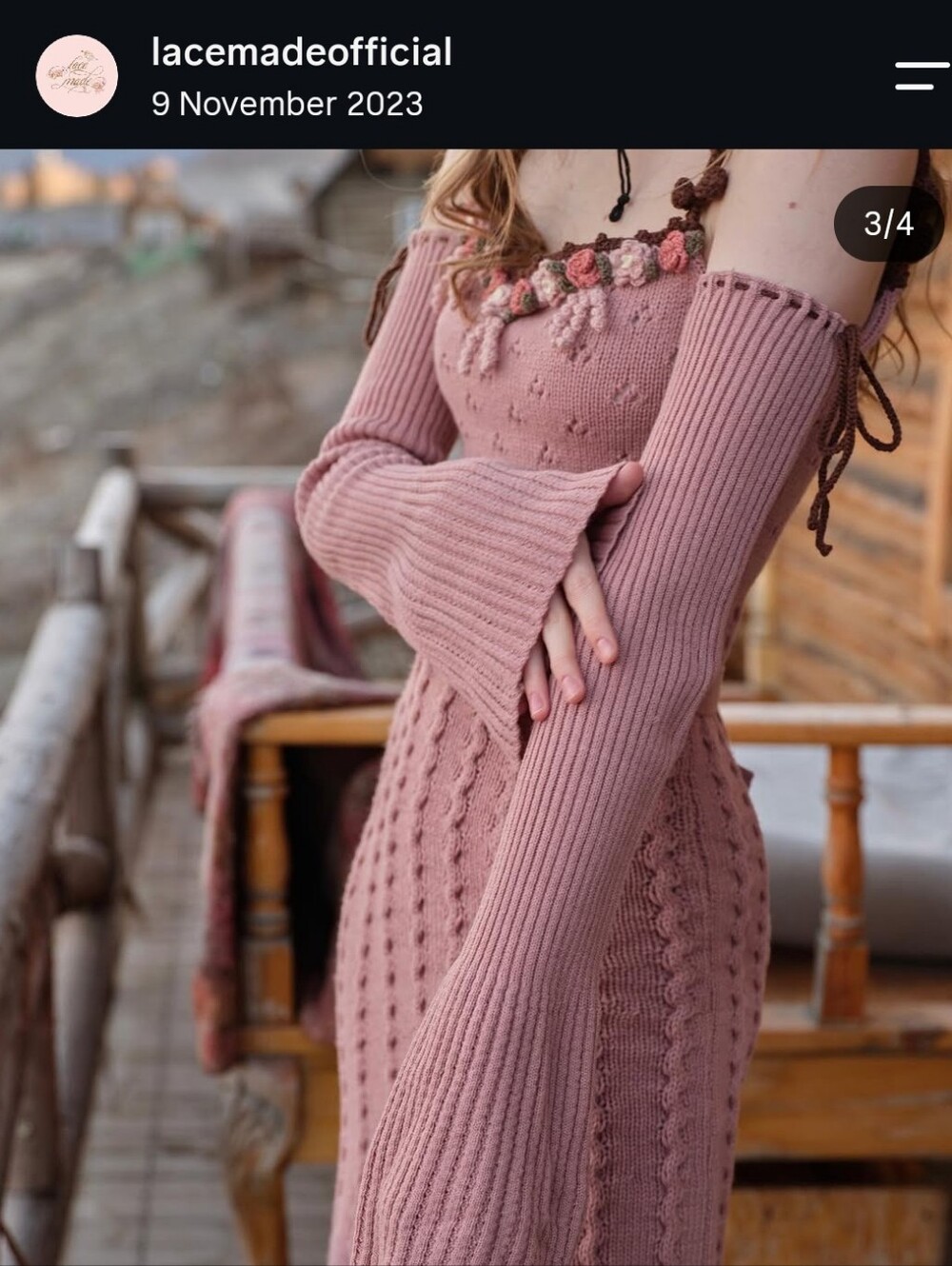 Lacemade Floral Juliette Knit Dress (With Detachable Sleeves) - Picture 2 of 4